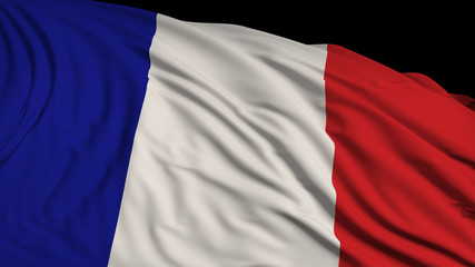 3D rendering of a french flag. The flag develops smoothly in the wind