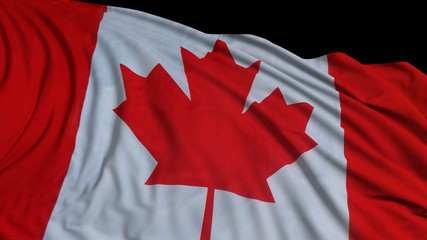 3D rendering of a canadian flag. The flag develops smoothly in the wind