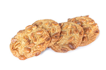 peanut cookie three piece on white background.
