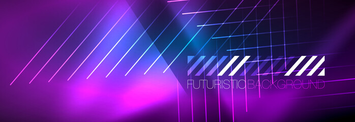 Neon glowing techno lines, hi-tech futuristic abstract background template with lines