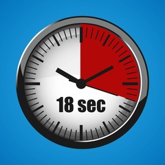 Seventeen Seconds Clock on blue background. Clock 3d icon.