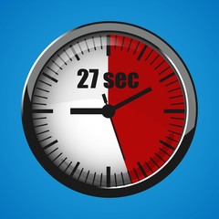 Seventeen Seconds Clock on blue background. Clock 3d icon.