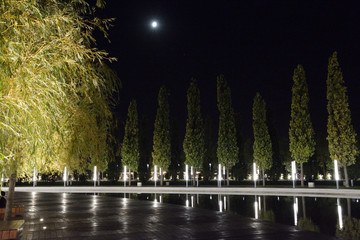 Krasnodar, Russia, night city, stadium, park, trees, moon, moonlight, people, light, water,...