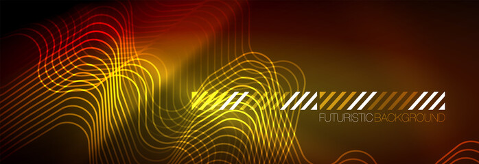 Neon glowing techno lines, hi-tech futuristic abstract background template with square shapes