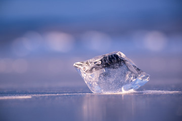 A piece of Baikal ice illuminated by the sun