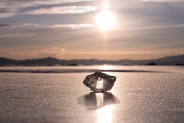 A piece of Baikal ice illuminated by the sun