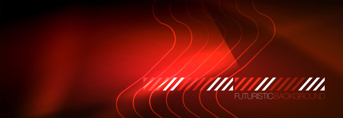 Neon glowing techno lines, hi-tech futuristic abstract background template with square shapes