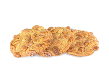 peanut cookie three piece on white background.
