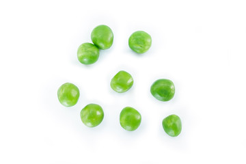 green peas on white background.