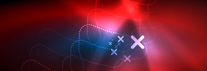 Neon glowing techno lines, hi-tech futuristic abstract background template with square shapes