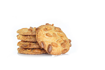 pile peanut cookies on white background.