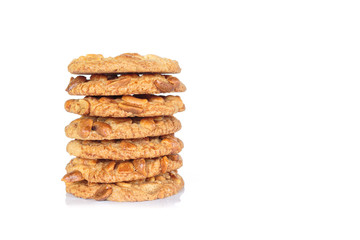 pile peanut cookies on white background.