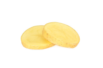 potato cut slice on white background.