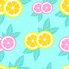 Tropical pattern with lemons in flat style. Sweet and colorful summer background. Vector illustration