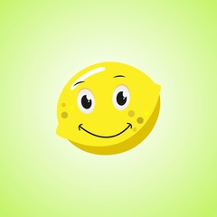 Yellow Simple Smiling Lemon Cartoon Character. Cute smiling lemon icon Isolated On Green Background