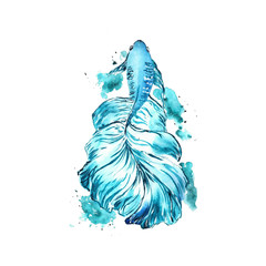 Blue fish watercolor illustration