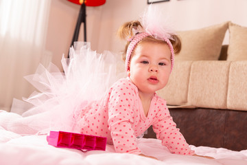 Baby girl crawling