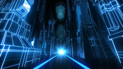 80s style cyber neon grid city 3D seamlessly looping animation - Powered by Adobe