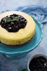 Homemade blueberry Cheesecake, selective focus