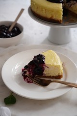 Homemade blueberry Cheesecake, selective focus