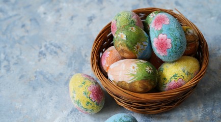 Easter eggs background, selective focus