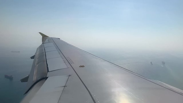 movie of a view of the aircraft wing from the porthole
