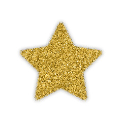 Gold Star With Bland Shadows Isolated On White Background. Winner Badge. Quality Icon. Abstract Golden Glitter Texture. Vector Illustration, Eps 10. 