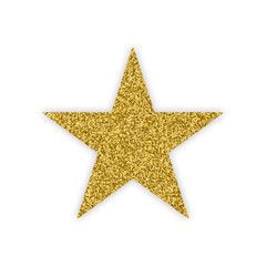 Gold Star With Bland Shadows Isolated On White Background. Winner Badge. Quality Icon. Abstract Golden Glitter Texture. Vector Illustration, Eps 10. 