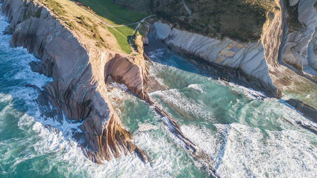 aerial view of basque country coastline at zumaia