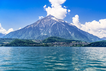 Clear transparent azure Lake Thun, Thunersee, Bern, Switzerland