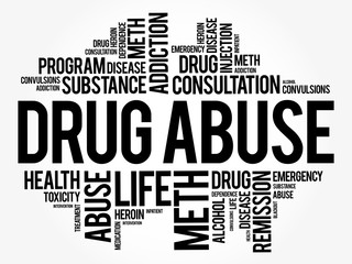Drug Abuse word cloud collage, health concept background
