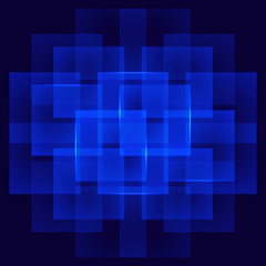 Colorful neon glowing squares. Shining design element for advertising, banner, card. Abstract luminous background. Vector illustration
