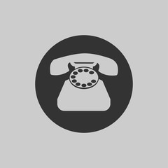 Phone icon in flat style isolated on gray background. Retro telephone symbol.