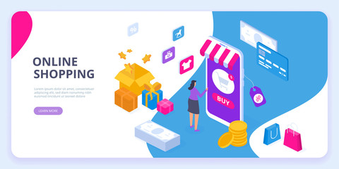 Online shopping concept with character. Sale and consumerism.