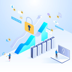 Obraz premium Data protection concept. Vector isometric illustration for landing page