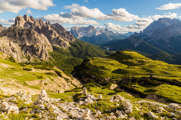 Fototapeta na wymiar Dolomites mountain landscape view from Tre cimes Lavaredo loop trail