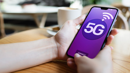 5G New generation fast wireless internet connection.Communication technology concept.