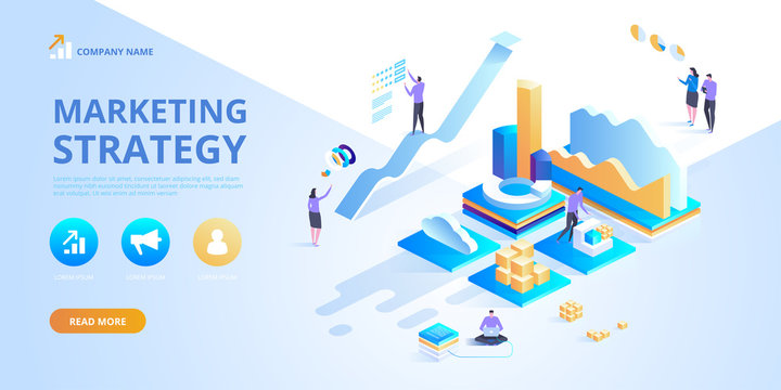 Isometric design concept of Marketing Strategy for website and mobile website