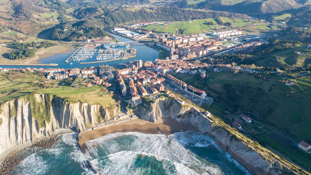 aerial view of basque country coastline at zumaia