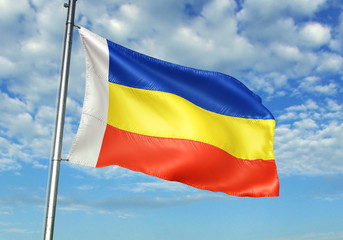 Rostov Oblast region of Russia flag waving sky background 3D illustration