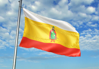 Ryazan Oblast region of Russia flag waving sky background 3D illustration