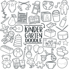 Kindergarten Baby Toys Traditional Doodle Icons Sketch Hand Made Design Vector