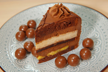 Chocolate sponge cake with banana filling. Banana Island.