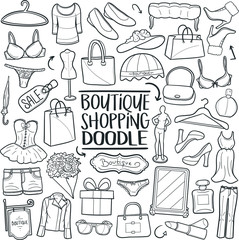 Boutique Shopping Traditional Doodle Icons Sketch Hand Made Design Vector