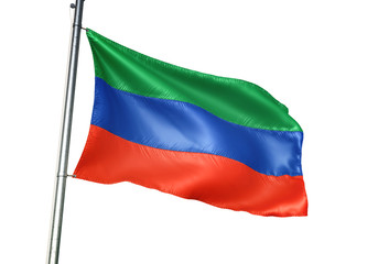 Dagestan region of Russia flag waving isolated 3D illustration