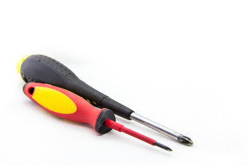 two tools for screwdriver construction on white background