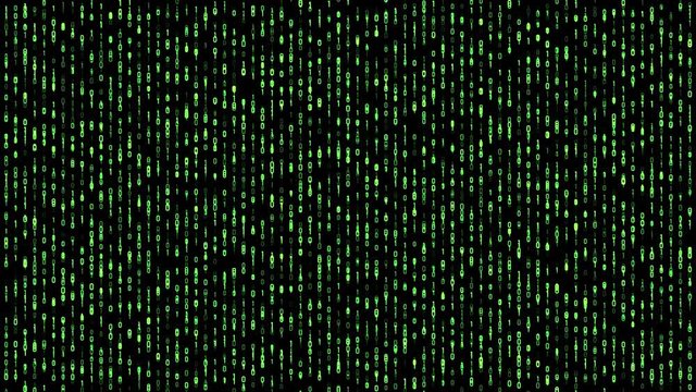 Digital matrix binary falling down green