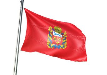 Fototapeta na wymiar Orenburg Oblast region of Russia flag waving isolated 3D illustration