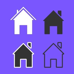 Set of line icons representing house isolated on violet background. House and home simple symbols.