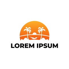 Beach Summer Sun Logo Vector, Illustration.